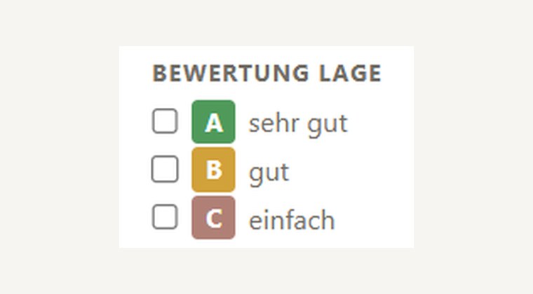 Filter „Bewertung Lage“ mit den Stufen A sehr gut, B gut und C einfach