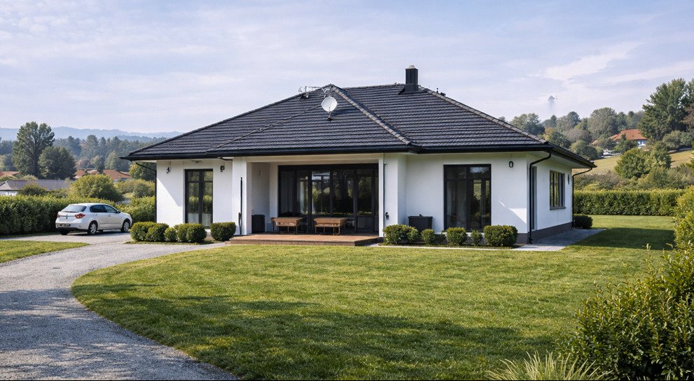 New construction, modern detached house in a quiet, almost traffic-free street