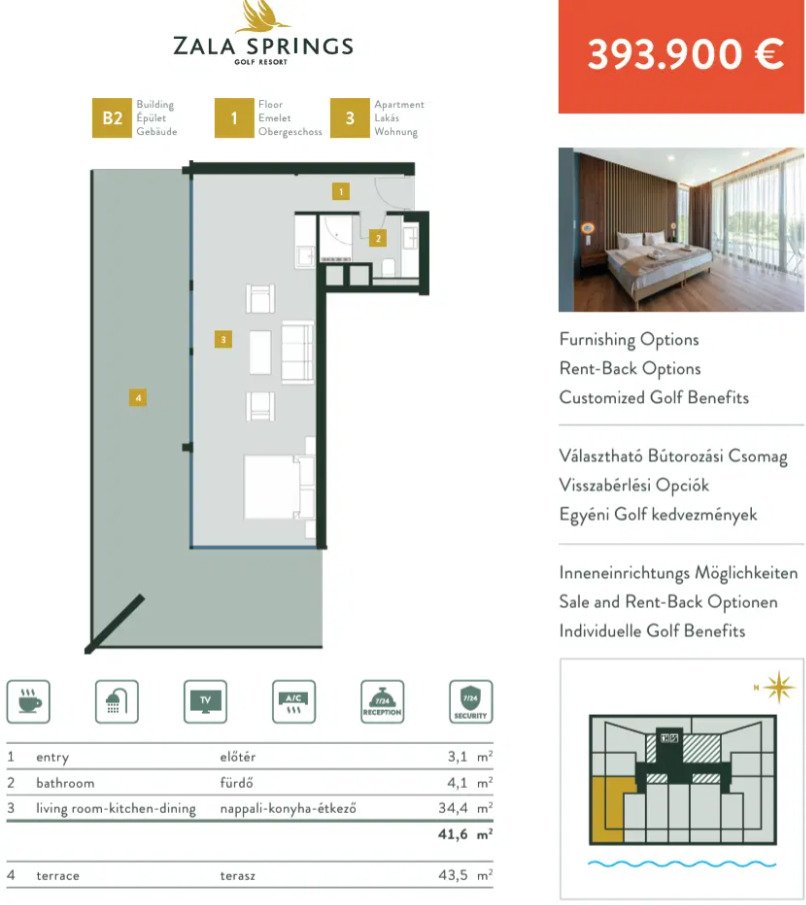 (AAA) Luxeriöses Apartment im besten Golf Resort Ungarns zur Eigennutzung oder Vermietung (ZSB2103)