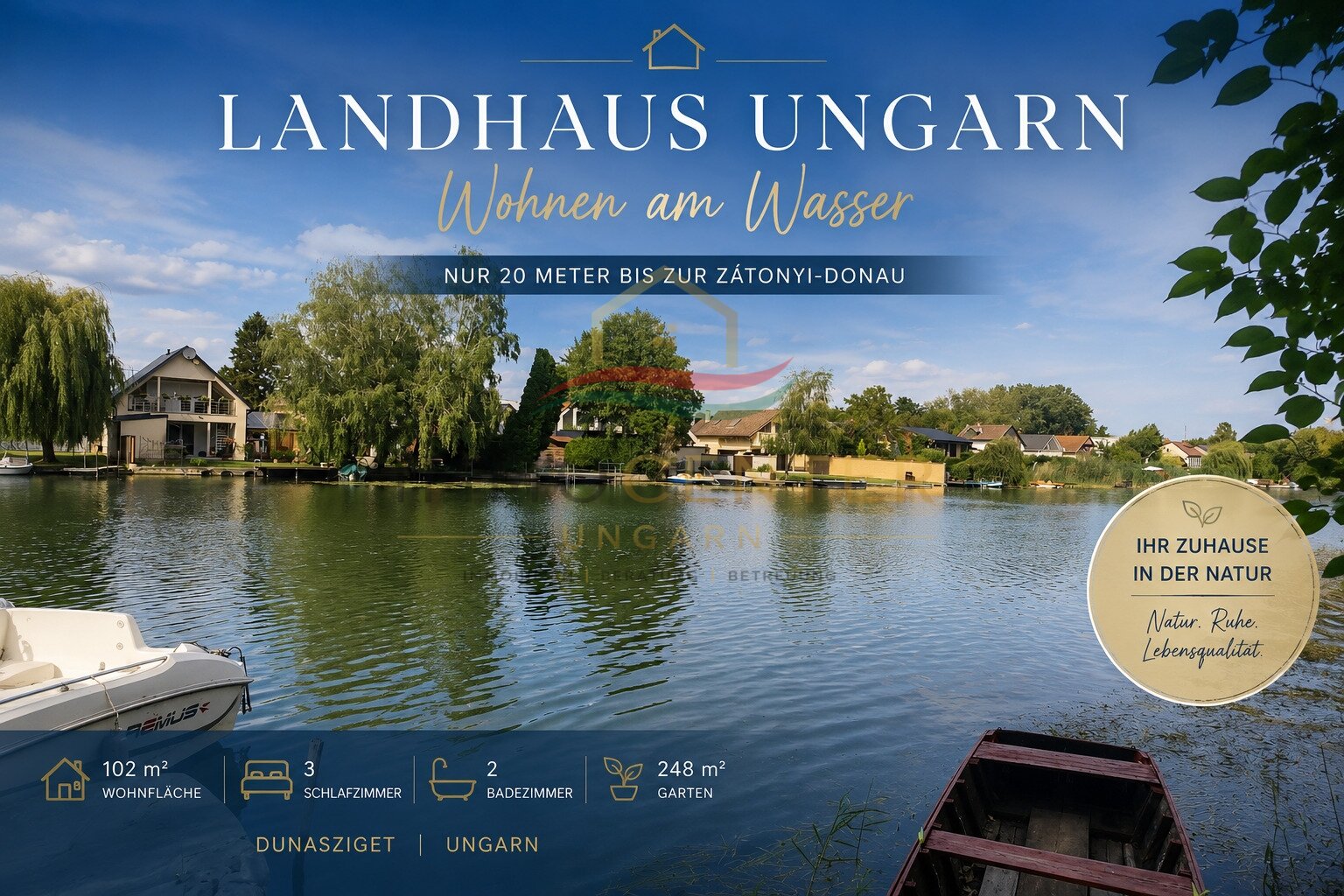 (AAA) 102 m² Wohnhaus nur 20 Meter von der Zátonyi-Donau entfernt