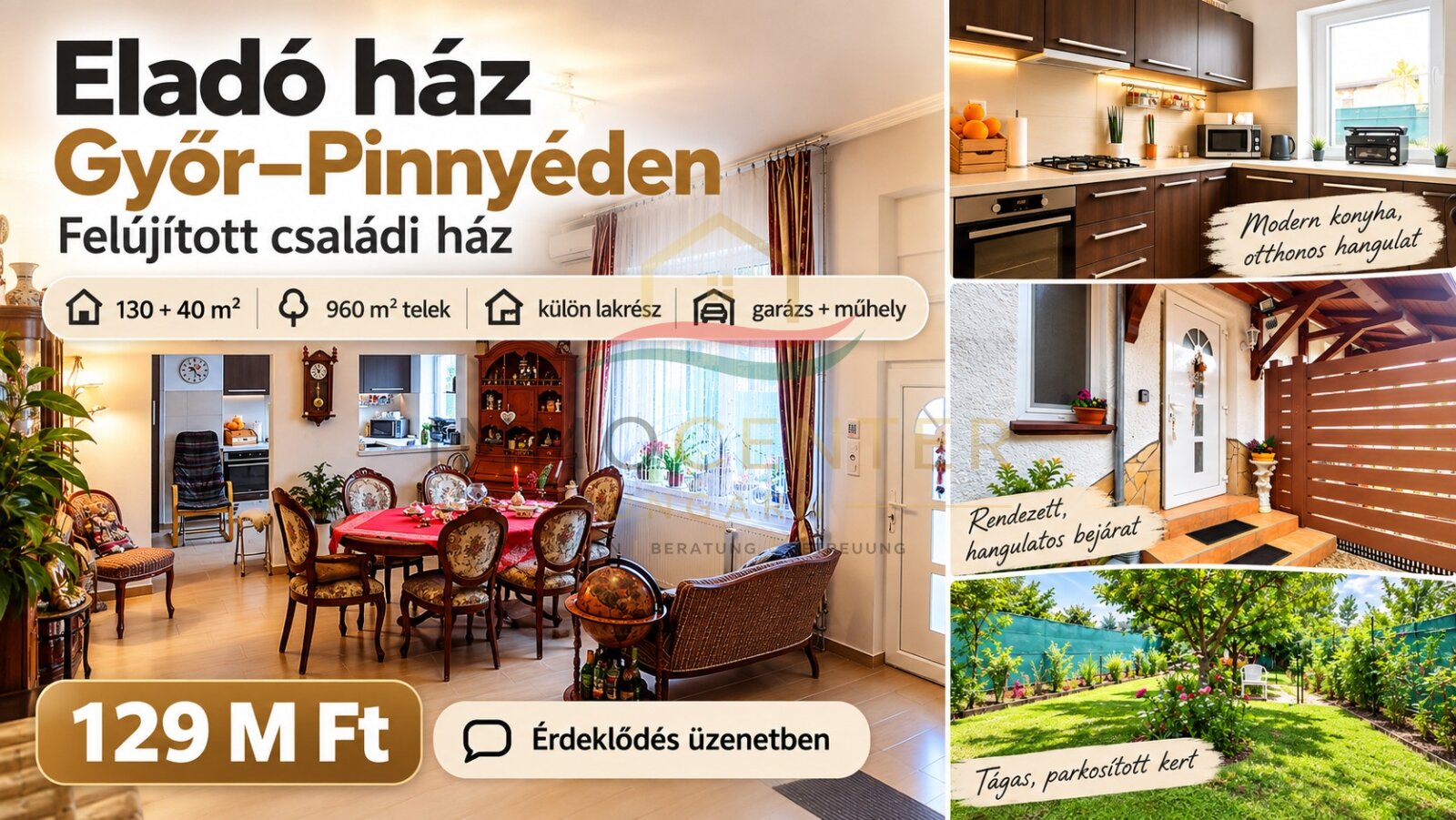 (BAA) Győr–Pinnyéd | Renoviertes Einfamilienhaus mit separater Wohneinheit, Werkstatt und  Garten