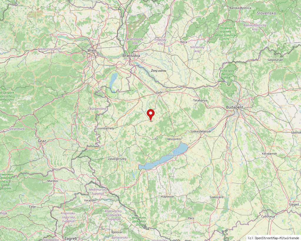 Lage von Pápa in Ungarn, Übersichtskarte