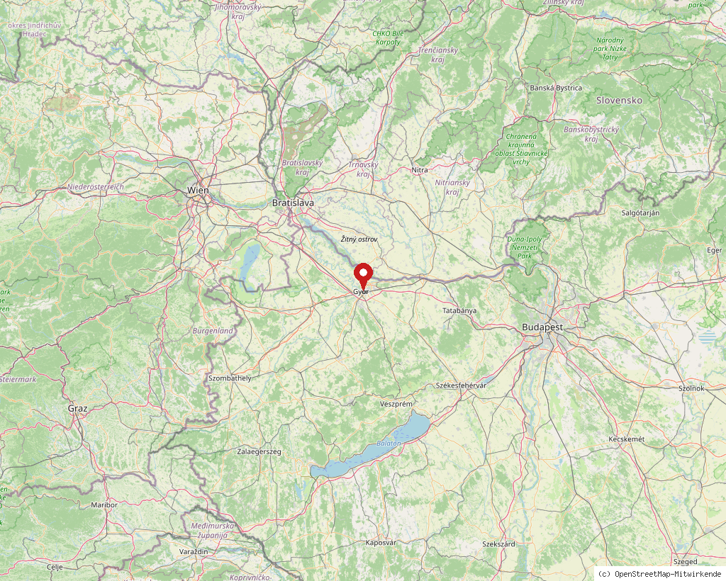 Location of Győr in Hungary, overview map